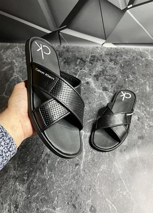 Шльопанці calvin klein з натуральної шкіри