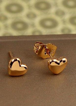 Сережки гвоздики xuping jewelry гладкі серця 6 мм золотисті