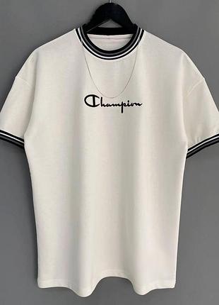 Чоловіча стильна бавовняна футболка champion біла з чорним xl