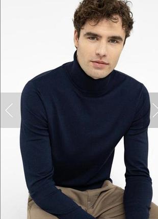 H&m светр гольф чоловічий темно синій мерінос вовна