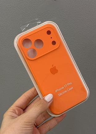 Чехол-накладка с закрытой камерой для айфон 17 pro, чехол silicone case с микрофиброй для iphone 17 pro(оранжевый)