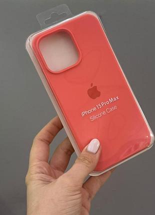 Чехол-накладка с микрофиброй для айфон 15 pro max, чехол silicone case с микрофиброй для iphone 15 pro max (коралловый)