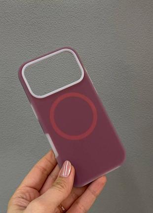 Неоновый чехол-бампер для айфон 17 про, чехол silicone case с микрофиброй для iphone 17 pro (бордовый)
