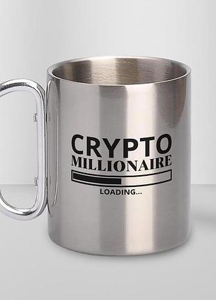 Кружка металлическая с карабином туристическая "crypto millionaire" 400 мл серебристая