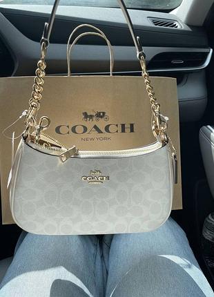 Сумка жіноча coach teri бежева з натуральної шкіри