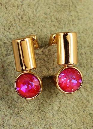 Серьги xuping jewelry модуль с розовым камнем сваровски 1,7 см золотистые