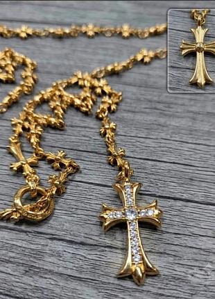 Колье-розарий chrome hearts cross gold люкс качество