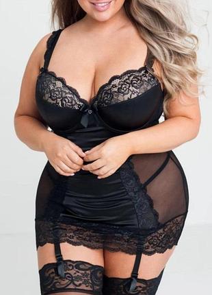 Пеньюар жіночий чорний з мереживом 5xl-6xl