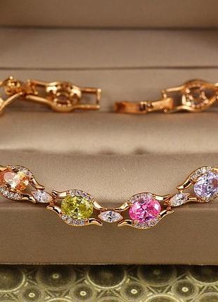 Браслет xuping jewelry осколки рассвета с разноцветными камнями 19 см 8 мм золотистый
