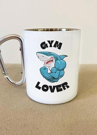 Кружка металева з карабіном туристична "gym lover" 400 мл біла