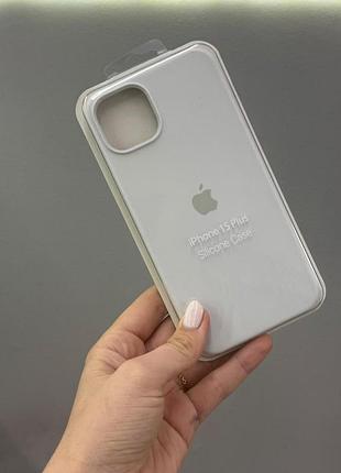 Чехол-накладка с микрофиброй для айфон 15 plus, чехол silicone case с микрофиброй для iphone 15 plus (белый)