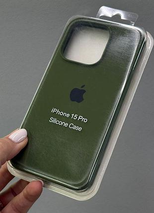 Чехол-накладка с микрофиброй для айфон 15 pro, чехол silicone case с микрофиброй для iphone 15 pro (зеленый)