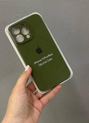 Чехол-накладка с микрофиброй для айфон 15 pro max, чехол silicone case с микрофиброй для iphone 15 pro max (зеленый)