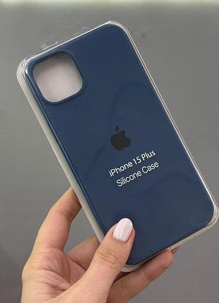Чехол-накладка с микрофиброй для айфон 15 plus, чехол silicone case с микрофиброй для iphone 15 plus (синий)
