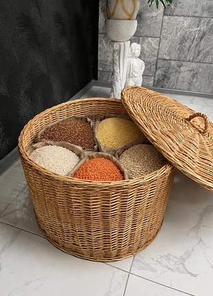 Плетеная корзина с крышкой для круп