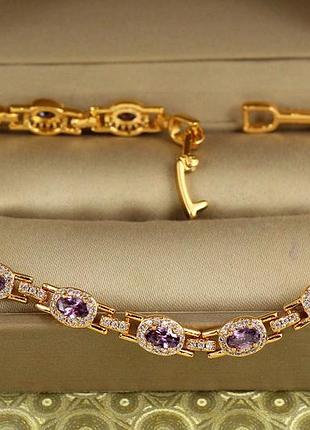 Браслет xuping jewelry мозаїка з фіолетовими каменями 21 см 6 мм золотистий
