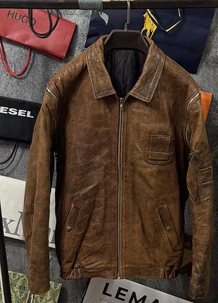 Куртка чоловіча шкірянка жилетка french pilot jacket leather bomber коричневий m l