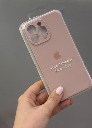 Чохол-накладка з закритою камерою для айфон 15 pro max, чохол silicone case з мікрофіброю для iphone 15 pro max (пудровий)
