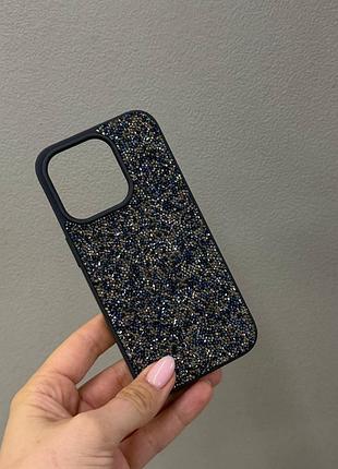 Премиум чехол со стразами для айфона 15 про,чехол-накладка swarovski case для iphone 15 pro (синий)