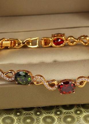 Браслет xuping jewelry витражи времени с темными разноцветными камнями 17 см 8 мм золотистый