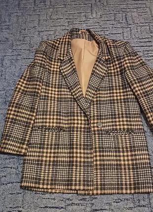 Винтажный пиджак из натуральной, стерженьной, не обработанной шерсти, woolmark, размер 12
