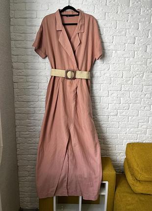 Довга жіноча сукня zara лляна у персиковому відтінку, розмір l