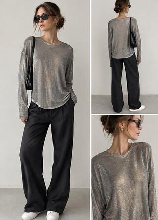 Лонгслів жіночий oversize з золотистим переливом xs