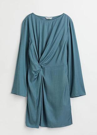 Коротка жіноча сукня h&m хл-ххл з драпіруванням та довгими рукавами свинцевого кольору на високий ріст