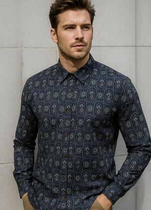 Стильная хлопковая мужская рубашка в яркий принт hugo boss made in turkey, 💯 оригинал