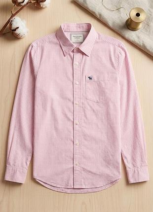Сорочка чоловіча abercrombie & fitch muscle fit рожева у клітинку xxl