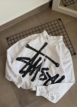 Жіноча кофта stussy на блискавці s-l на весну-літо вільна зепка худі двонитка з принтом 42-48 молоко