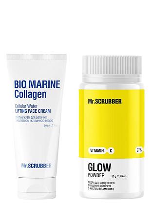 Набор косметики mr. scrubber лифтинг-крем для лица bio marine collagen 50 г + пудра для очищения лица glow vitamin c daily skin