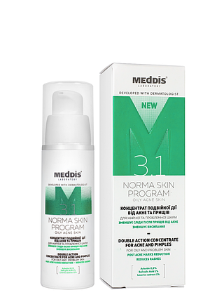Концентрат проти акне та прищів подвійної дії meddis norma skin 30 мл daily skin care