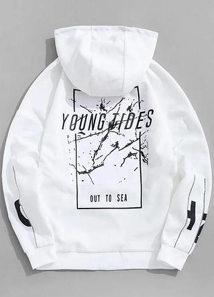Худі loys толстовка оверсайз з принтом "young tides", білий m