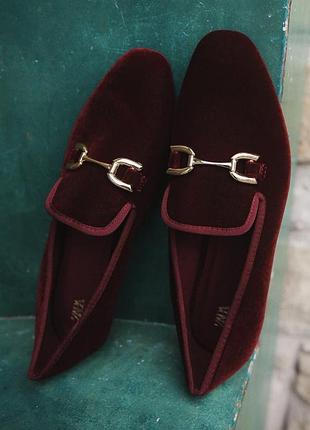 Лофери zara бордові, довжина устілки 26 см, оксамит