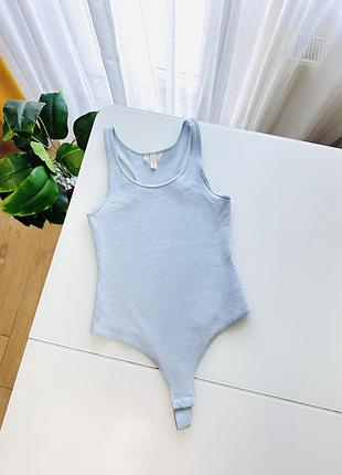 Блакитне базове бавовняне боді майка в рубчик h&m s розміру