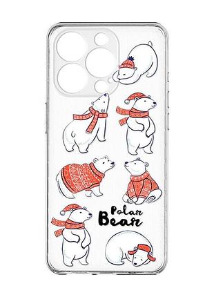 Прозрачный чехол с защитой камеры на iphone 15 pro мишки (принт 145)