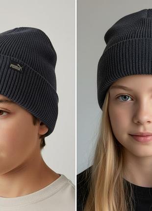 Оригінальна зимова шапка puma на флісі (classic cuff beanie) (синя / темно-синя)one size. ідеальний стан. унісекс