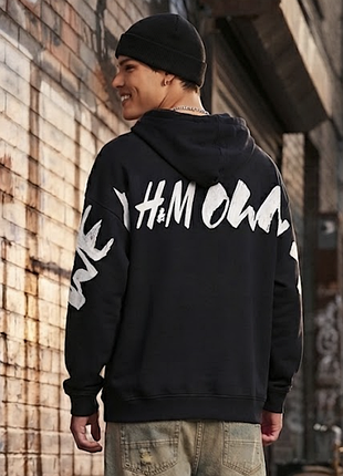 Чоловіче оверсайз худі h&m чорне з принтом графіті (фліс) р.48-52
