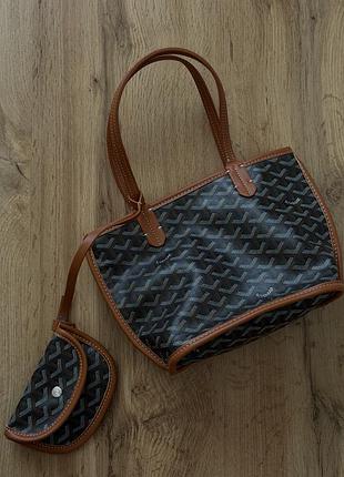 Сумка жіноча goyard чорна з коричневими ручками