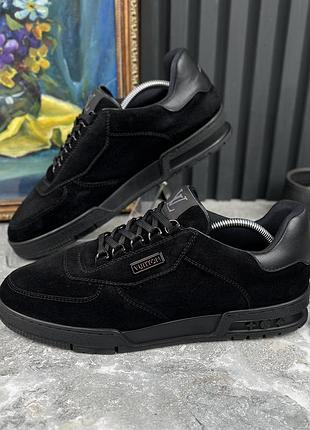 Louis vuitton trainer sneakers black suede мужские кроссовки замша оригинал 43.5 eur