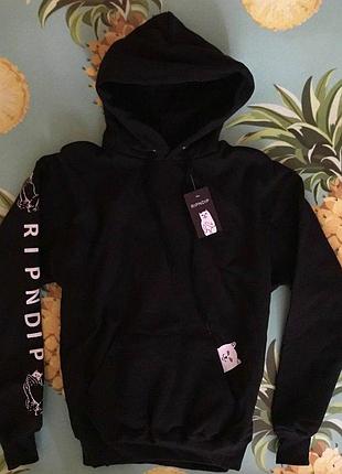 Толстовка чорна ripndip | худі ріпндіп | кенгурушка xl