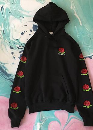 Толстовка чорна "ripndip rose" | худі ріпндіп | кенгурушка l