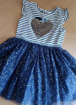 Сукня для дівчинки primark в смужку з паєтками, синя,  104 розмір