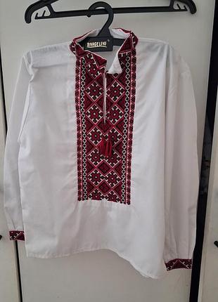 Вишиванка для хлопчика, біла з червоною вишивкою