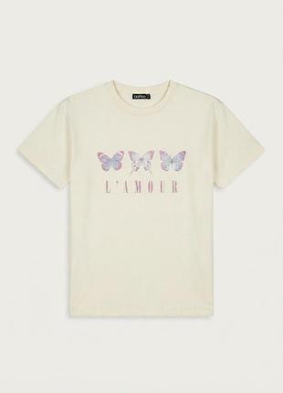 Бежевая базовая футболка из хлопка с принтом boohoo