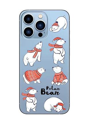 Прозорий чохол на apple iphone 13 pro max ведмедики (принт 145)