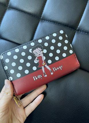 Гаманець жіночий betty boop в ретро стилі чорний у горох з червоним