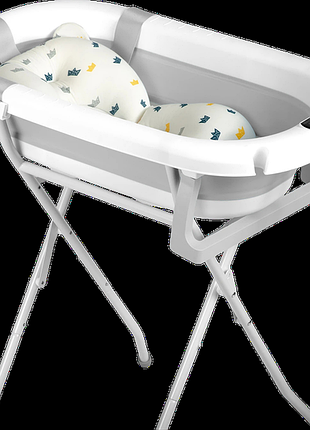 Детская ванна ricokids складная со стойкой термометром и вкладкой бело-серая 85 × 45 × 21 см