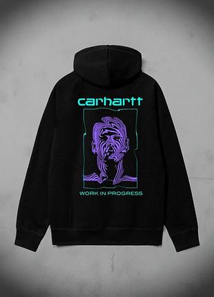 Мужское худи carhartt logo унисекс кофта толстовка лонгслив кархарт черный xxl